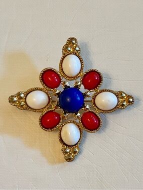 Sarah Coventry “Americana”  Red White Blue Maltese cross Brooch